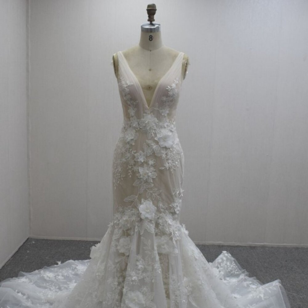 Darius Cordell - E1533 - sleeveless v-neck sheer wedding gown with chapel train